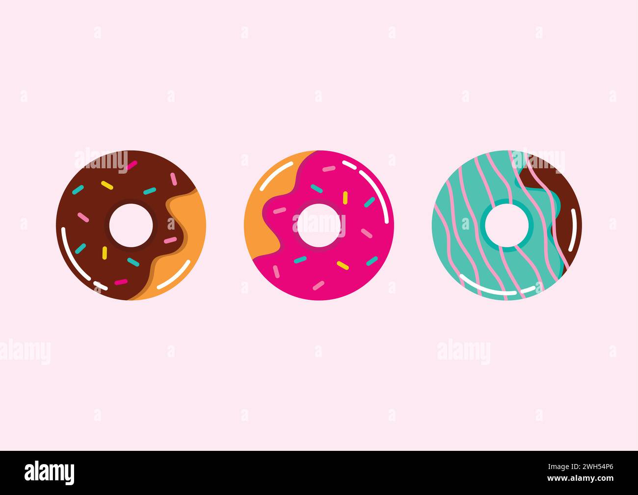 Collection of donuts with multicolored glaze. Sweet donuts vector