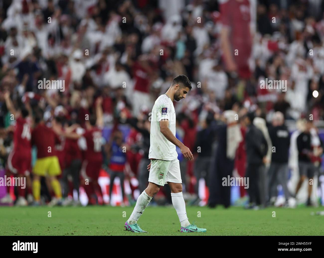 Doha, Qatar. 7th Feb, 2024. Milad Mohammadi of Iran reacts after the semifinal between Iran and Qatar at AFC Asian Cup Qatar in Doha, Qatar, Feb. 7, 2024. Credit: Jia Haocheng/Xinhua/Alamy Live News Stock Photo