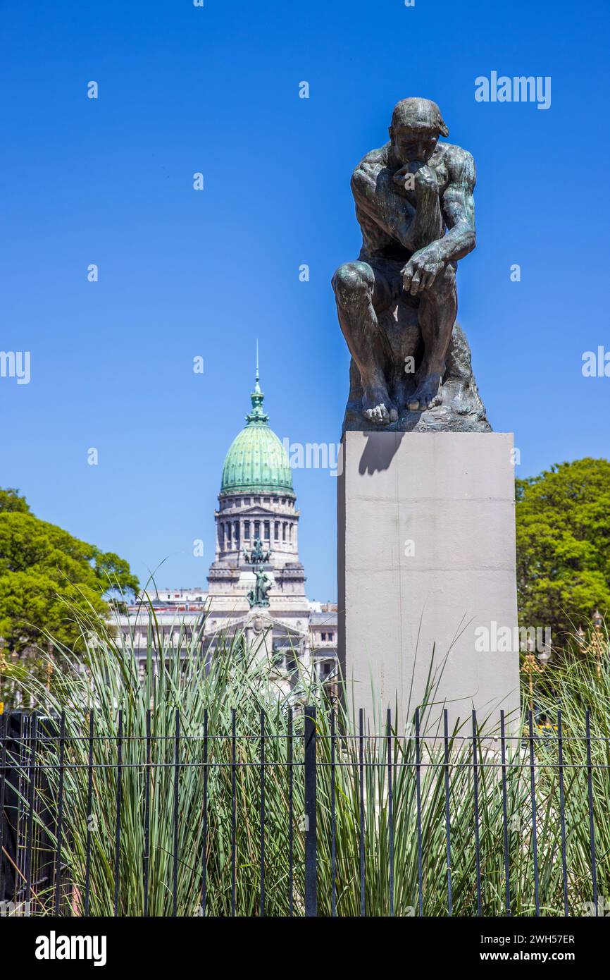 National Congress of Argentina and the Thinker statue, Buenos Aires, Argentina, Tuesday, November 14, 2023. Photo: David Rowland / One-Image.com Stock Photo