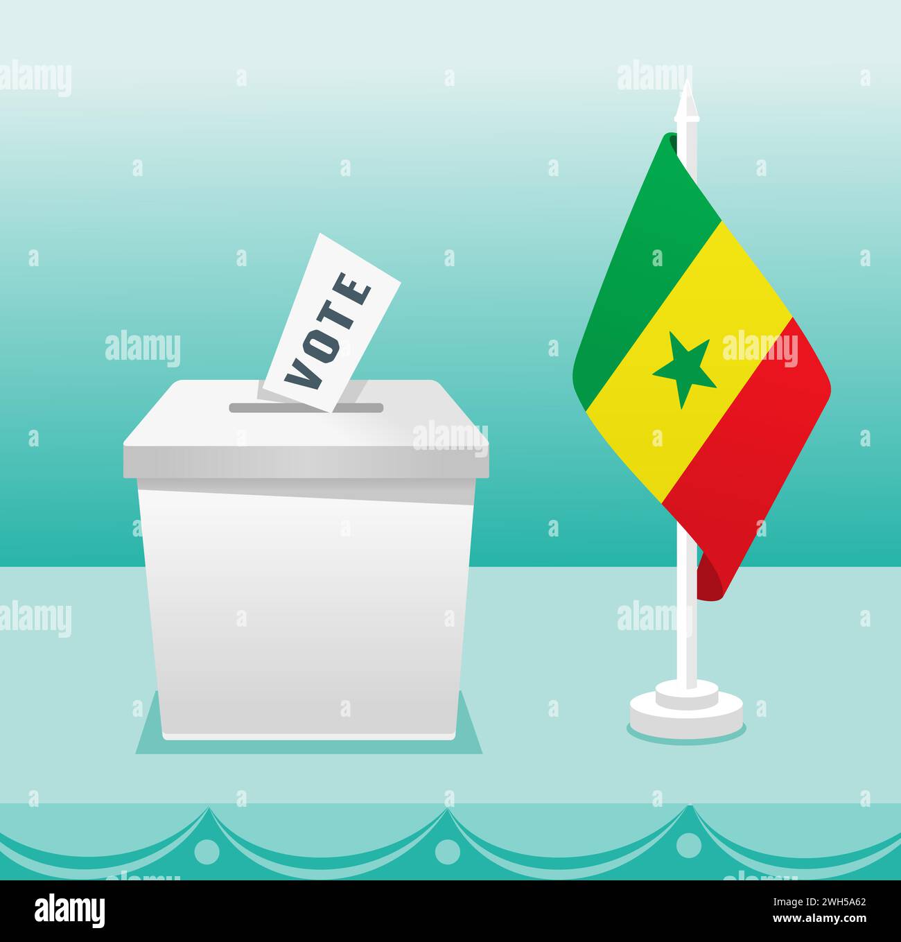 Senegal Election Box with Vote Paper and Table Flag for Senegalese Presidential Election Stock Vector