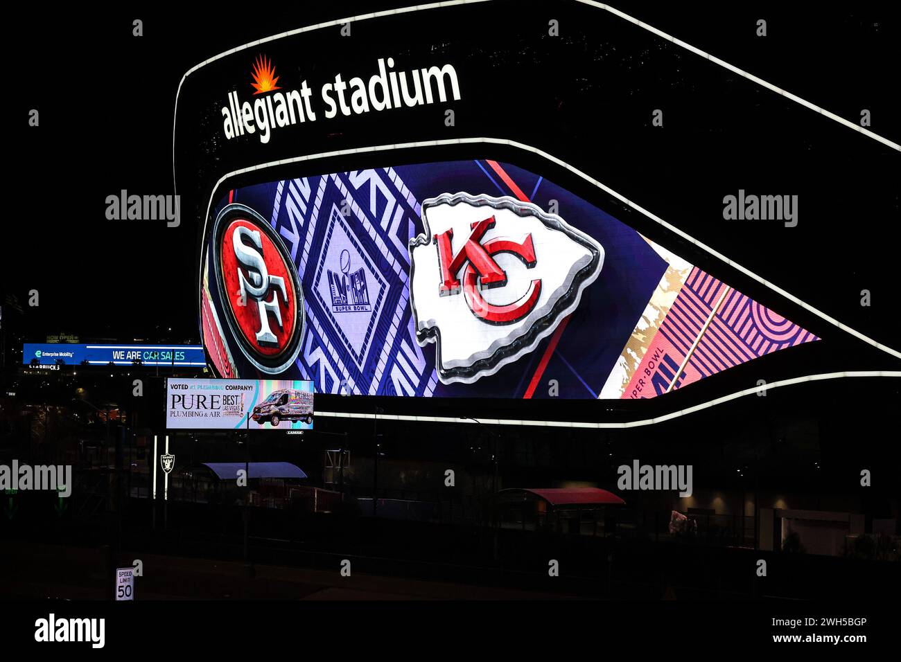 February 07, 2024: An exterior view of Allegiant Stadium taken from the