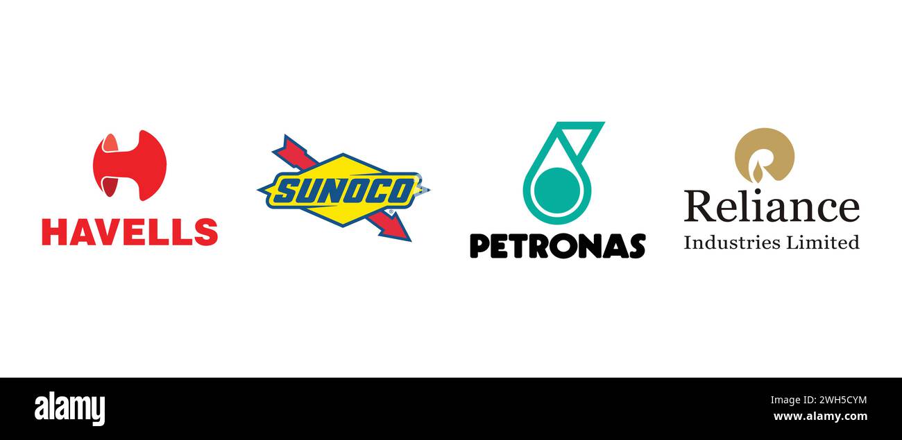 Reliance Industries, Sunoco, Petronas, Havells. Vector illustration, editorial logo. Stock Vector