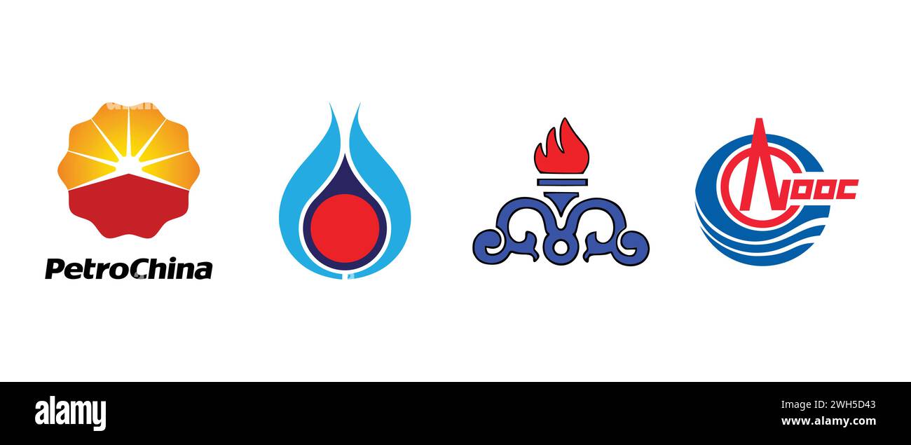 Petrochina, CNOOC, National Iranian Oil Company, PTT Public Company. Vector illustration, editorial logo. Stock Vector
