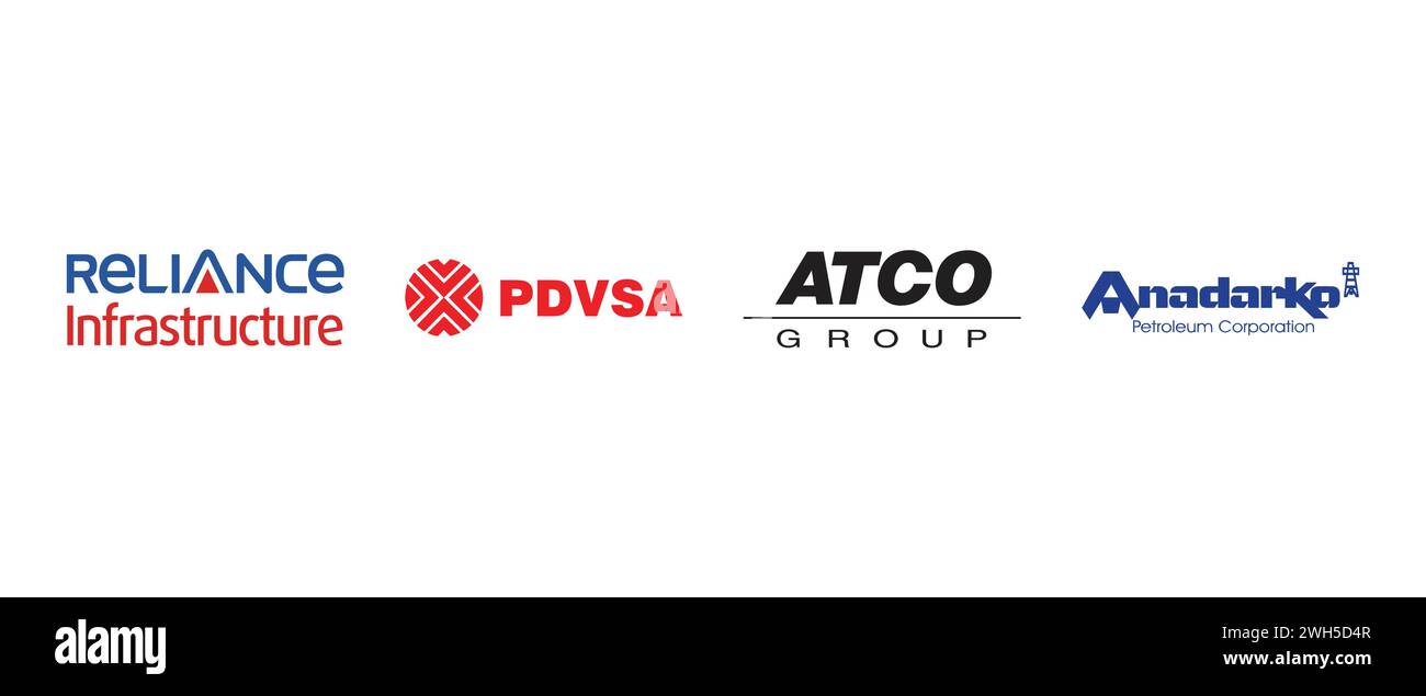 Reliance Infrastructure, ATCO, Anadarko Petroleum, PDVSA. Vector illustration, editorial logo. Stock Vector