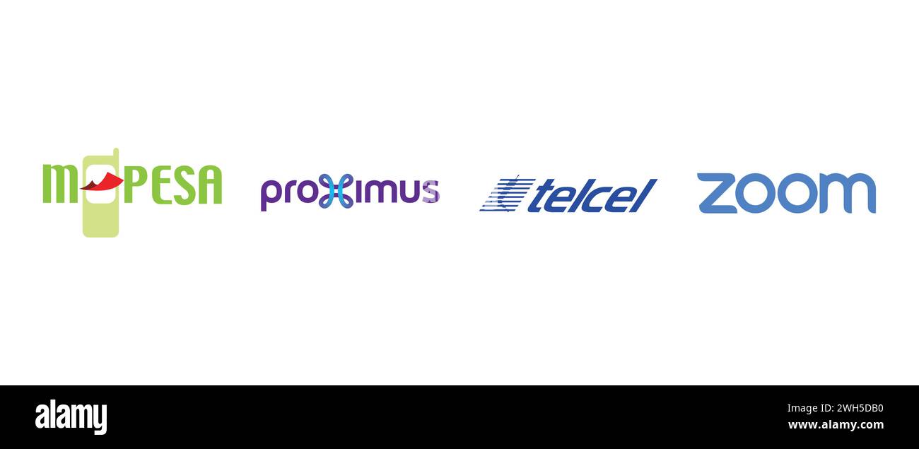 Zoom, Proximus, Telcel, M Pesa. Vector illustration, editorial logo. Stock Vector