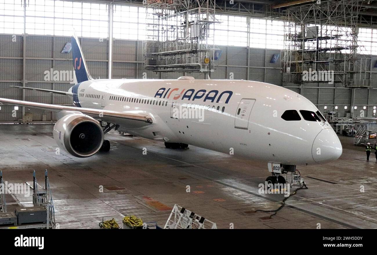 A photo shows an aircraft of AirJapan in Narita City, Chiba Prefecture
