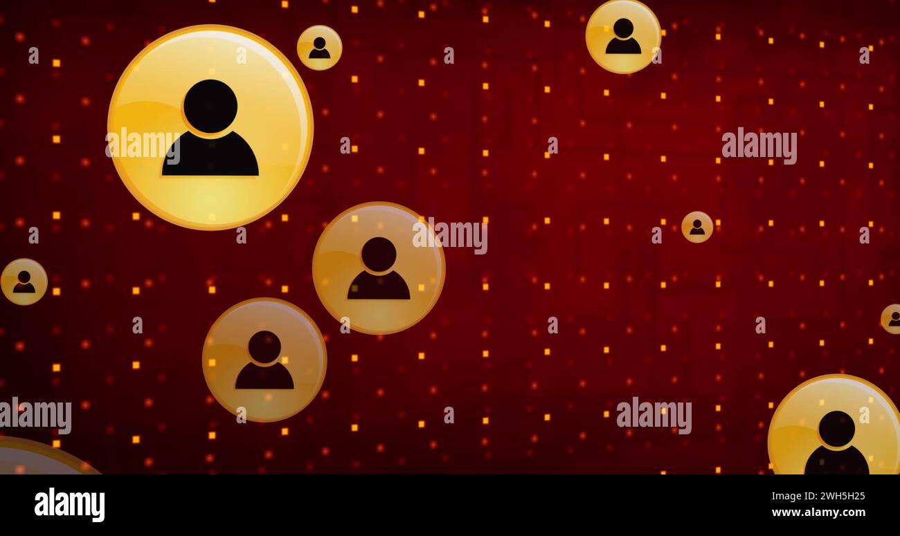 Image of user icons over red background with dots Stock Photo - Alamy