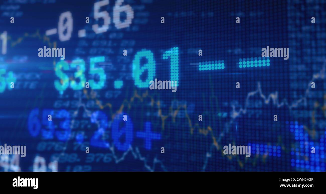 Image of data processing over blue background Stock Photo