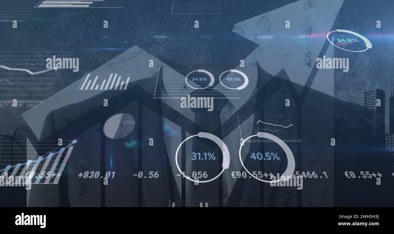 Image of data processing over businessman Stock Photo