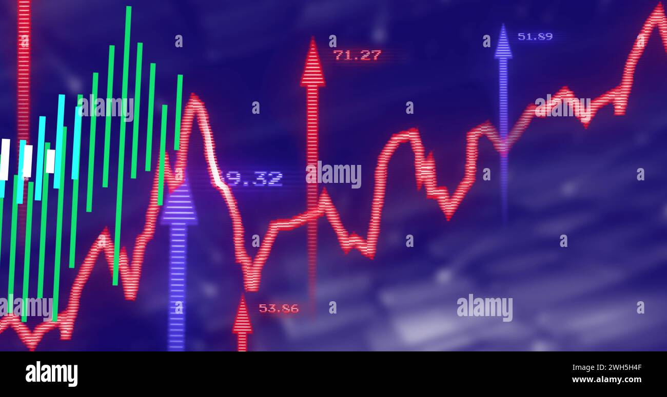 Image of data processing over blue background Stock Photo