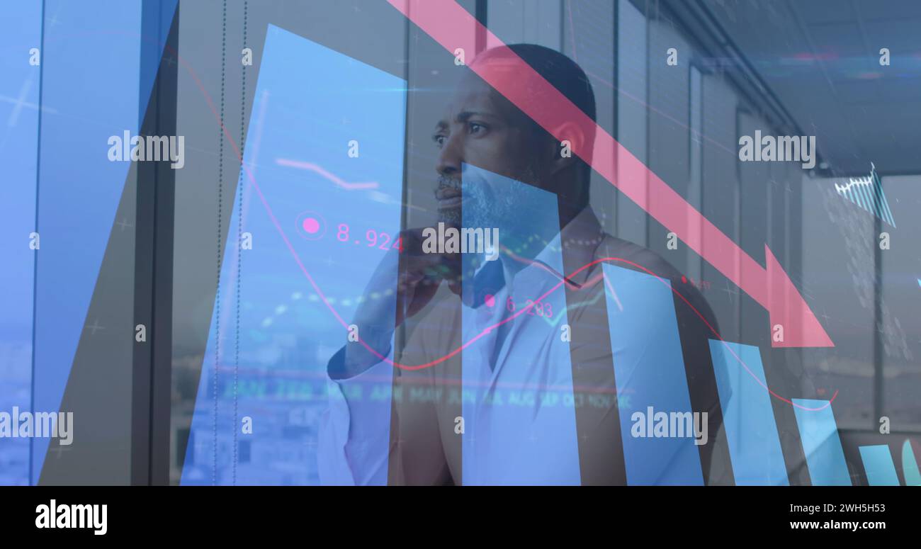 Image of data processing over african american businessman Stock Photo