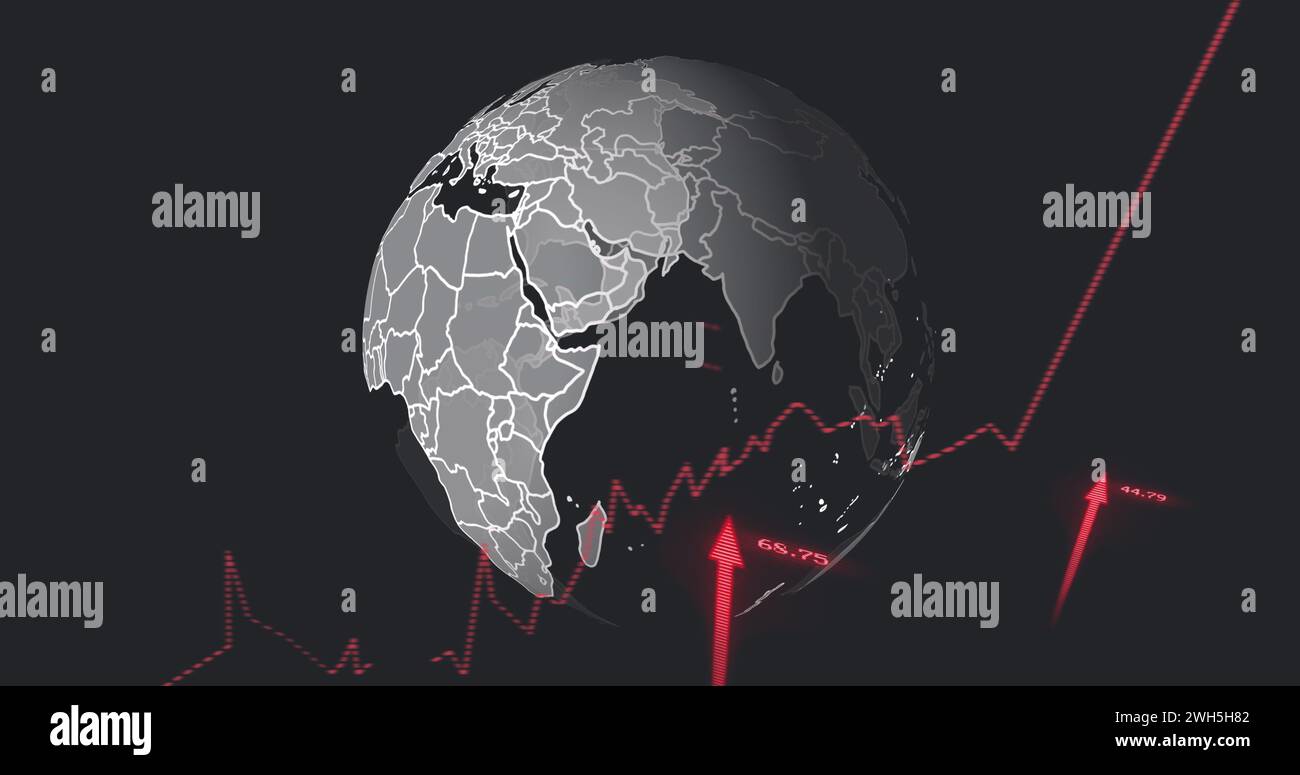 Image of data processing over globe Stock Photo