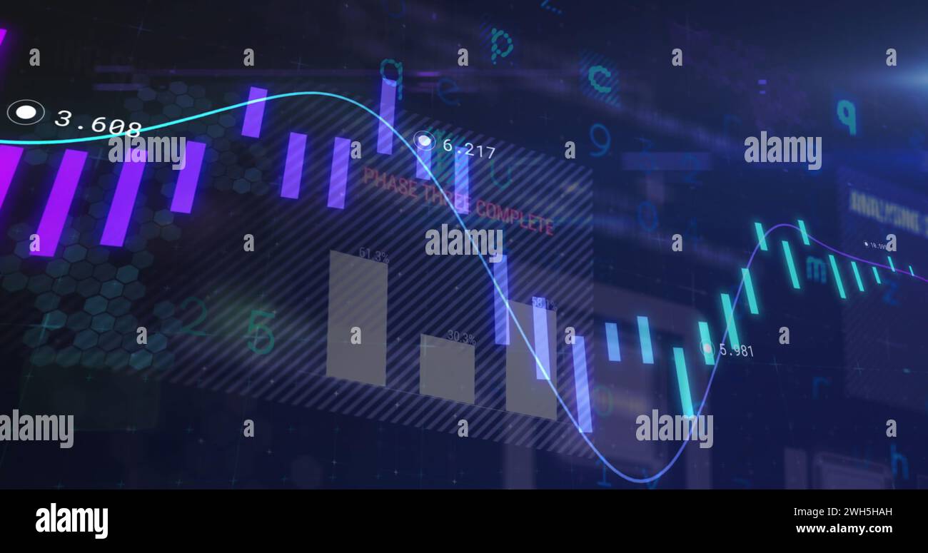 Image of data processing over blue background Stock Photo