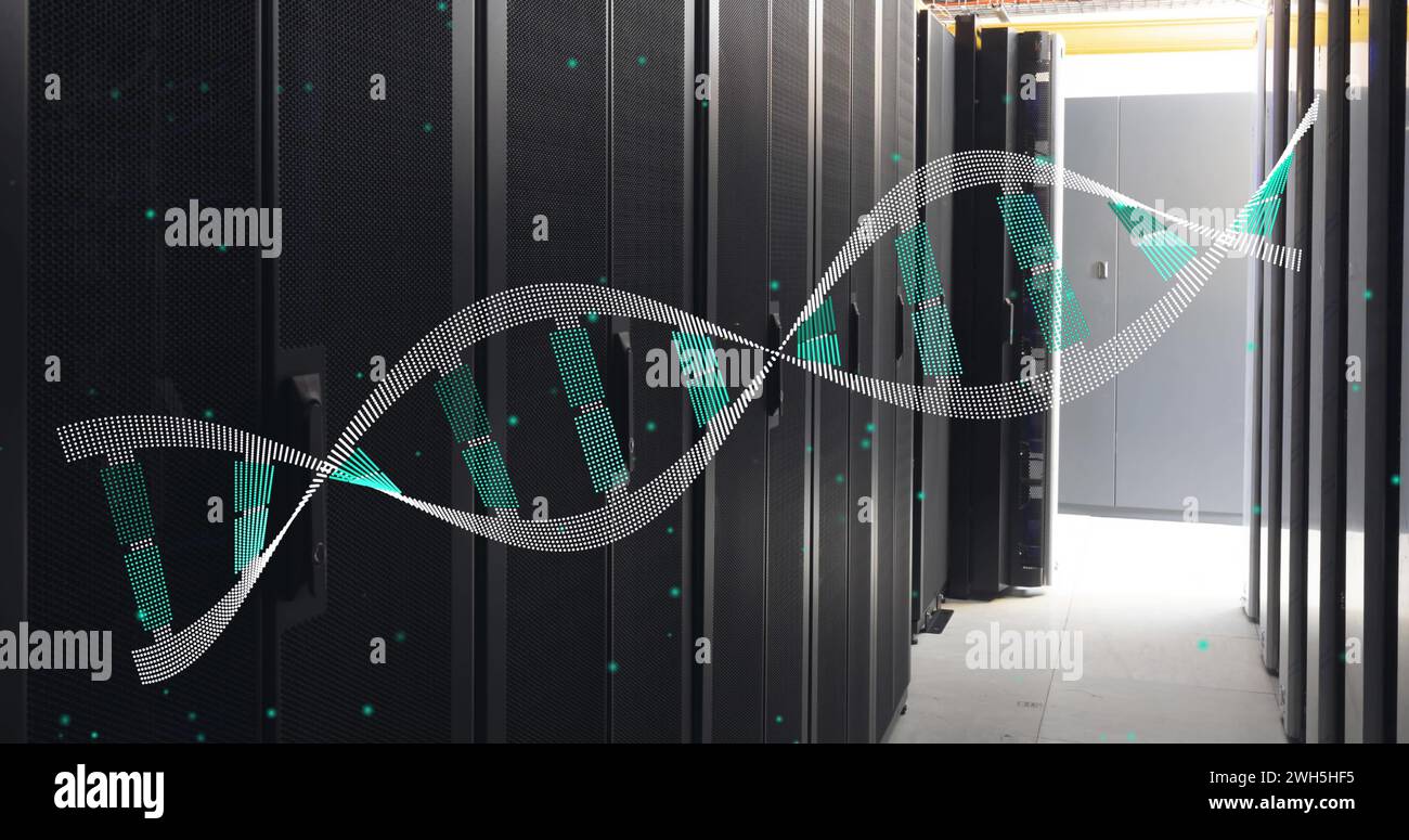 Image of medical data processing over server room Stock Photo