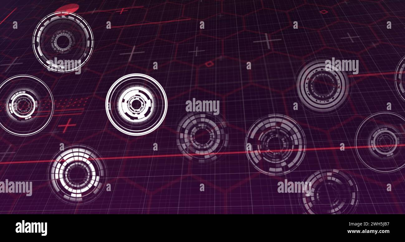 Image of processing circles rotating in purple space Stock Photo
