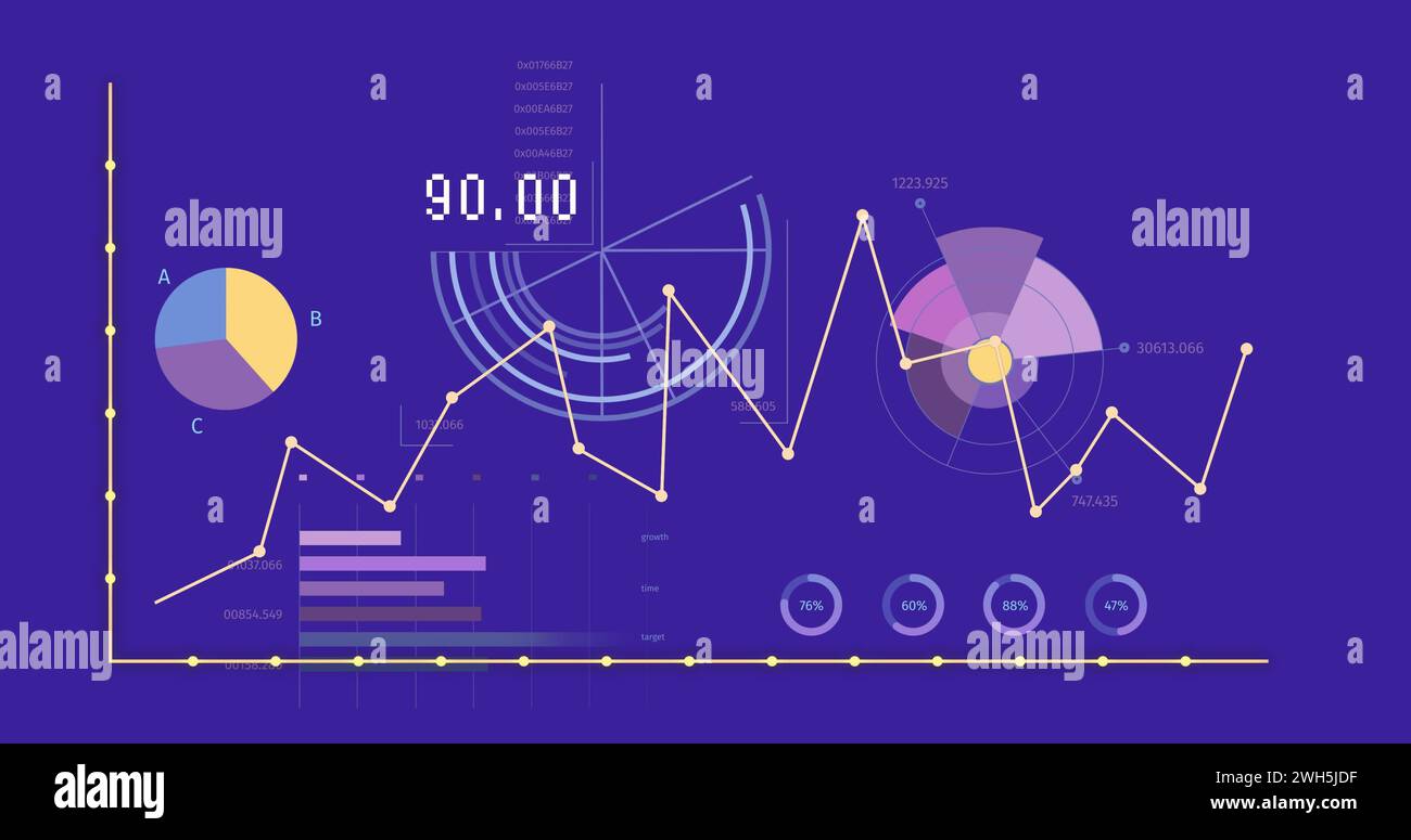 Image of statistics and data processing over blue background Stock Photo
