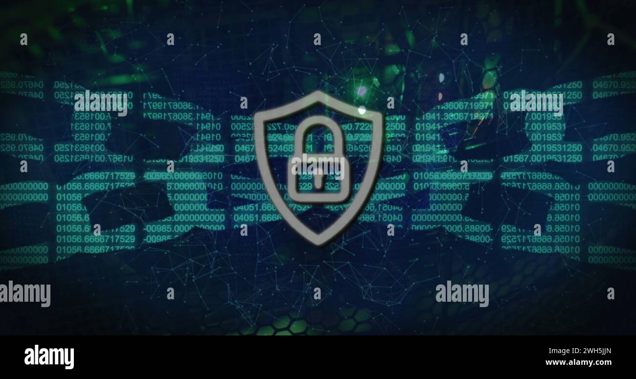 Image of padlock over server room Stock Photo