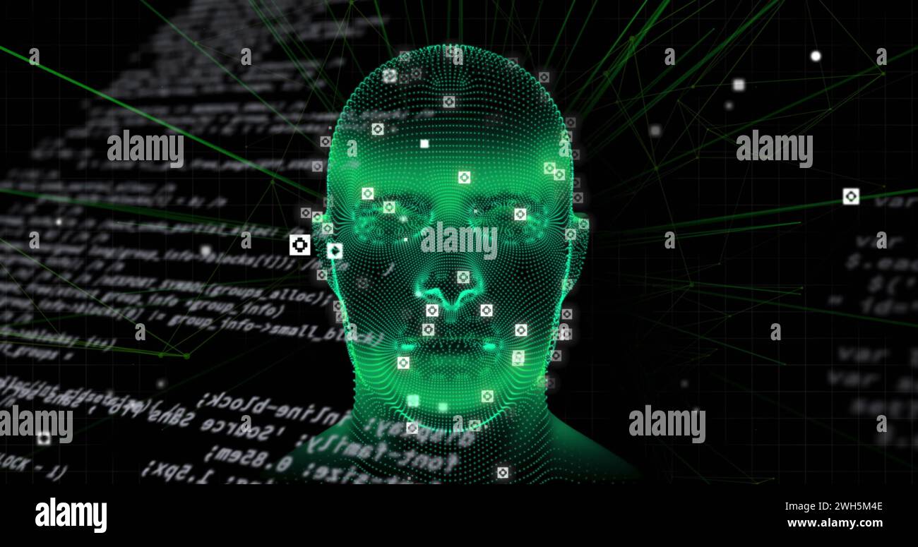 Image of data processing and digital human on black background Stock ...