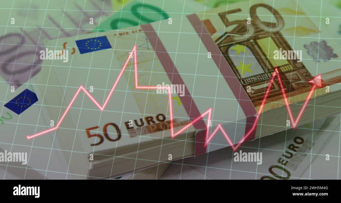 Image of graphs over euro banknotes Stock Photo