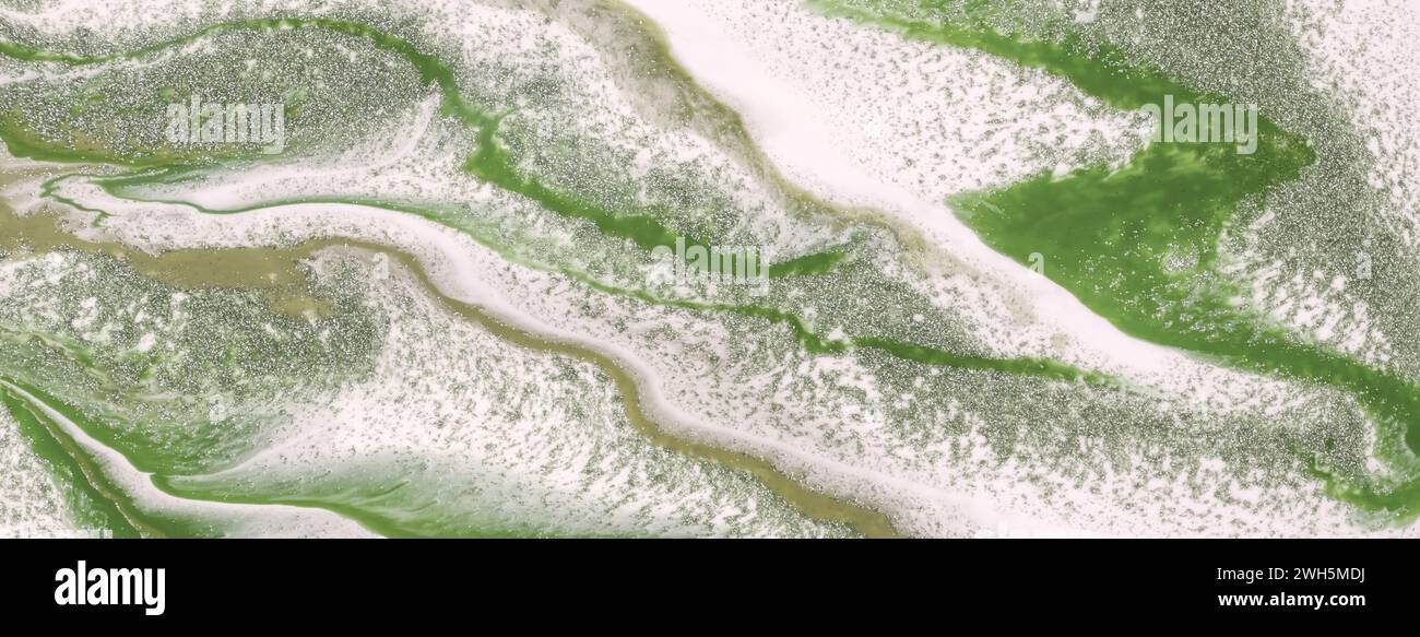 Abstract fluid art background light green and white colors. Liquid ...
