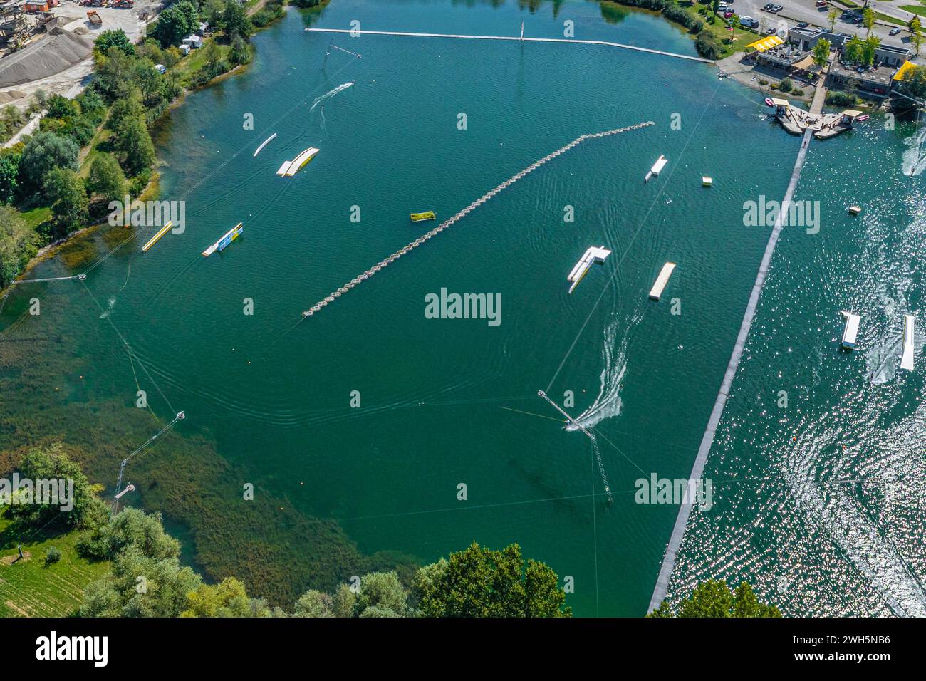 View of the quarry ponds near Thannhausen in Swabia Stock Photo