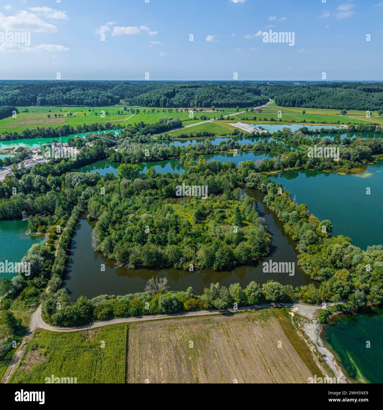 View of the quarry ponds near Thannhausen in Swabia Stock Photo