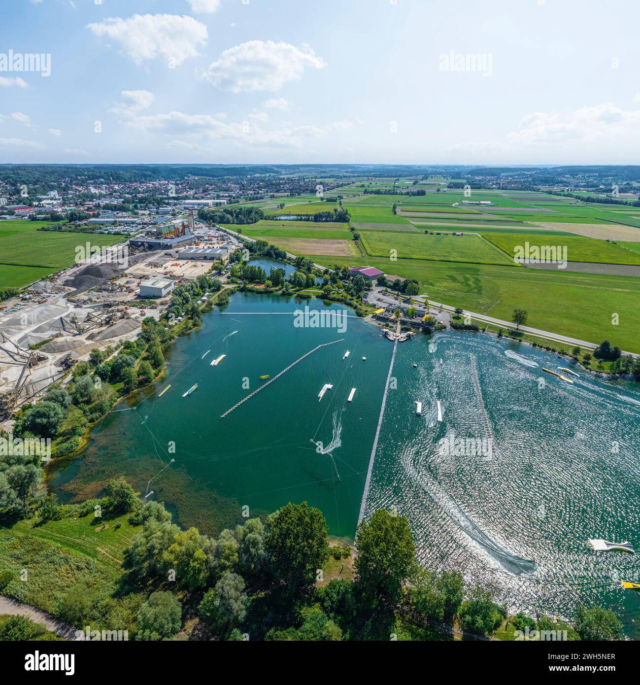 View of the quarry ponds near Thannhausen in Swabia Stock Photo