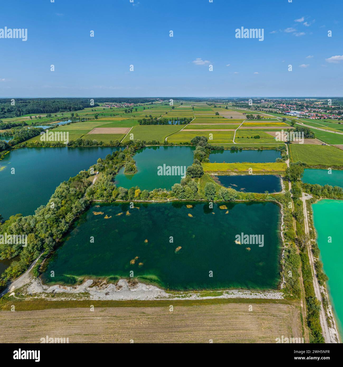 View of the quarry ponds near Thannhausen in Swabia Stock Photo