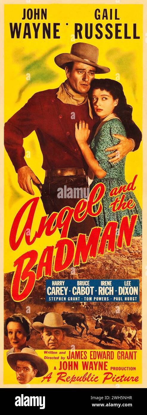 John Wane, Gail Russell - Angel and the Badman (Republic, 1947). Insert - Western - Vintage advertisement Stock Photo