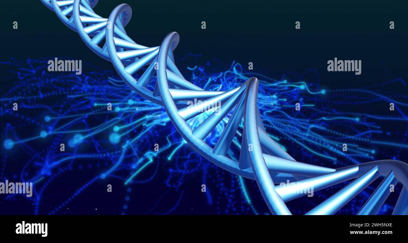 A digital illustration of a DNA double helix in blue hues Stock Photo