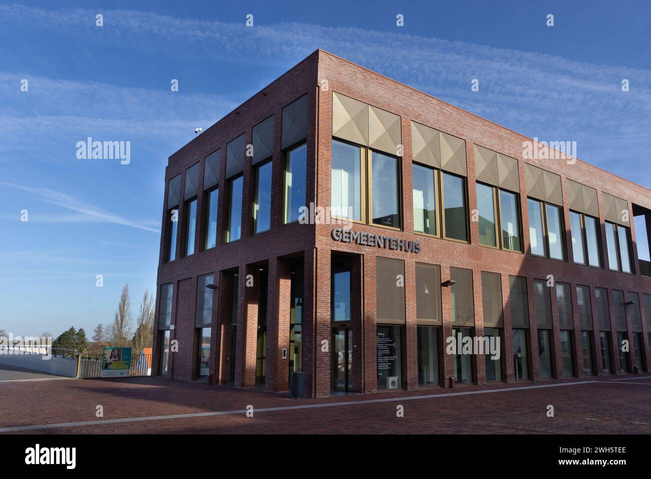 WETTEREN, BELGIUM, 1 FEBRUARY 2024: View of the new Town Hall building in Wetteren. Wetteren is a city in East Flanders with a population of 26,206 in Stock Photo