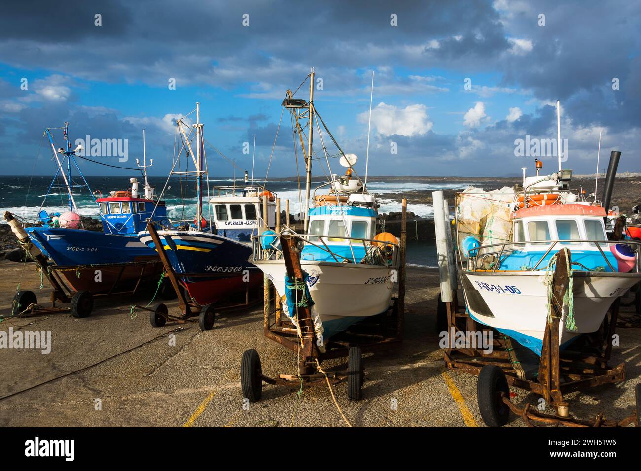 The fishing boats on the Canary Island of Lanzarote. Stock Photo