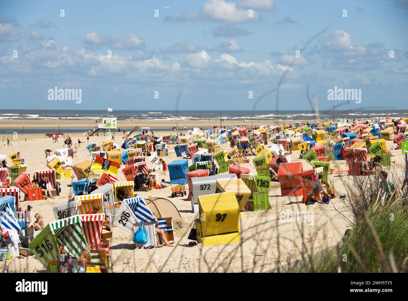Beach chairs on Langeoog's main beach in East Frisia Stock Photo