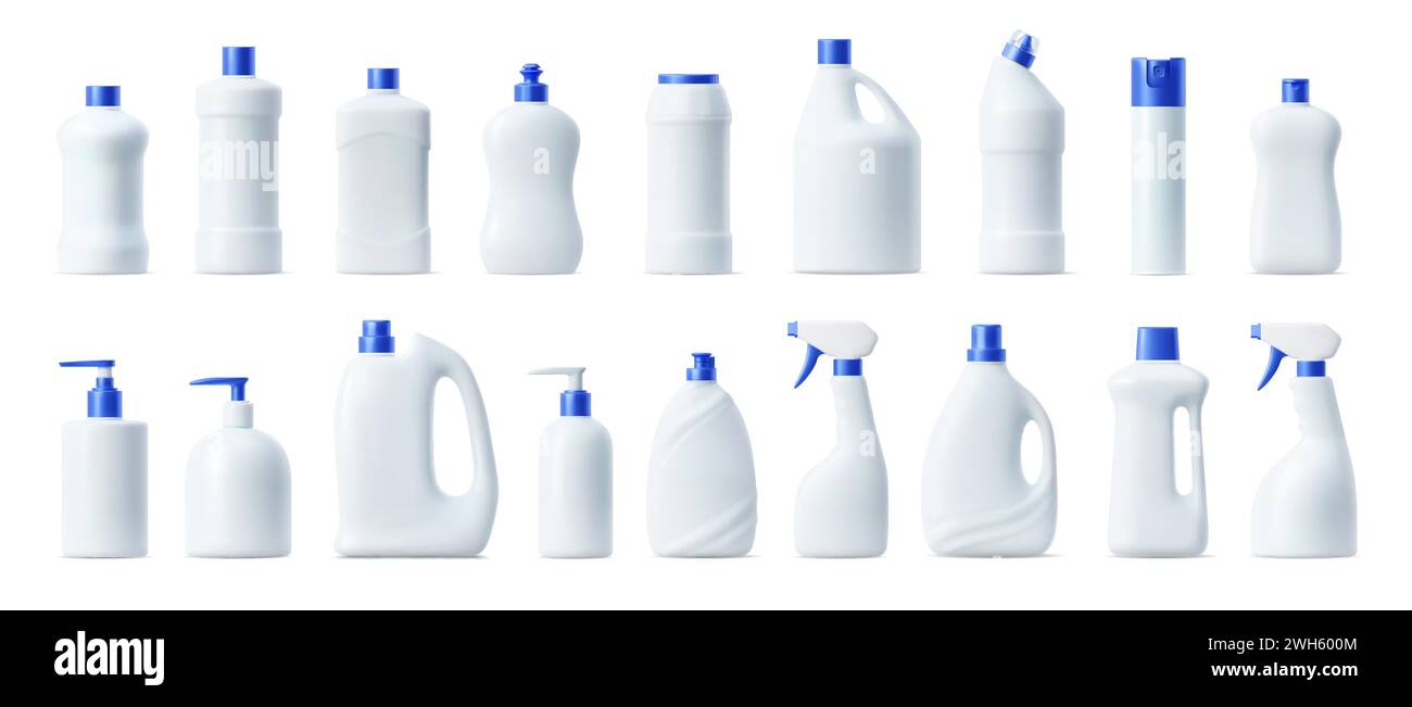 Detergent and clean product plastic bottles mockup. Isolated 3d vector ...