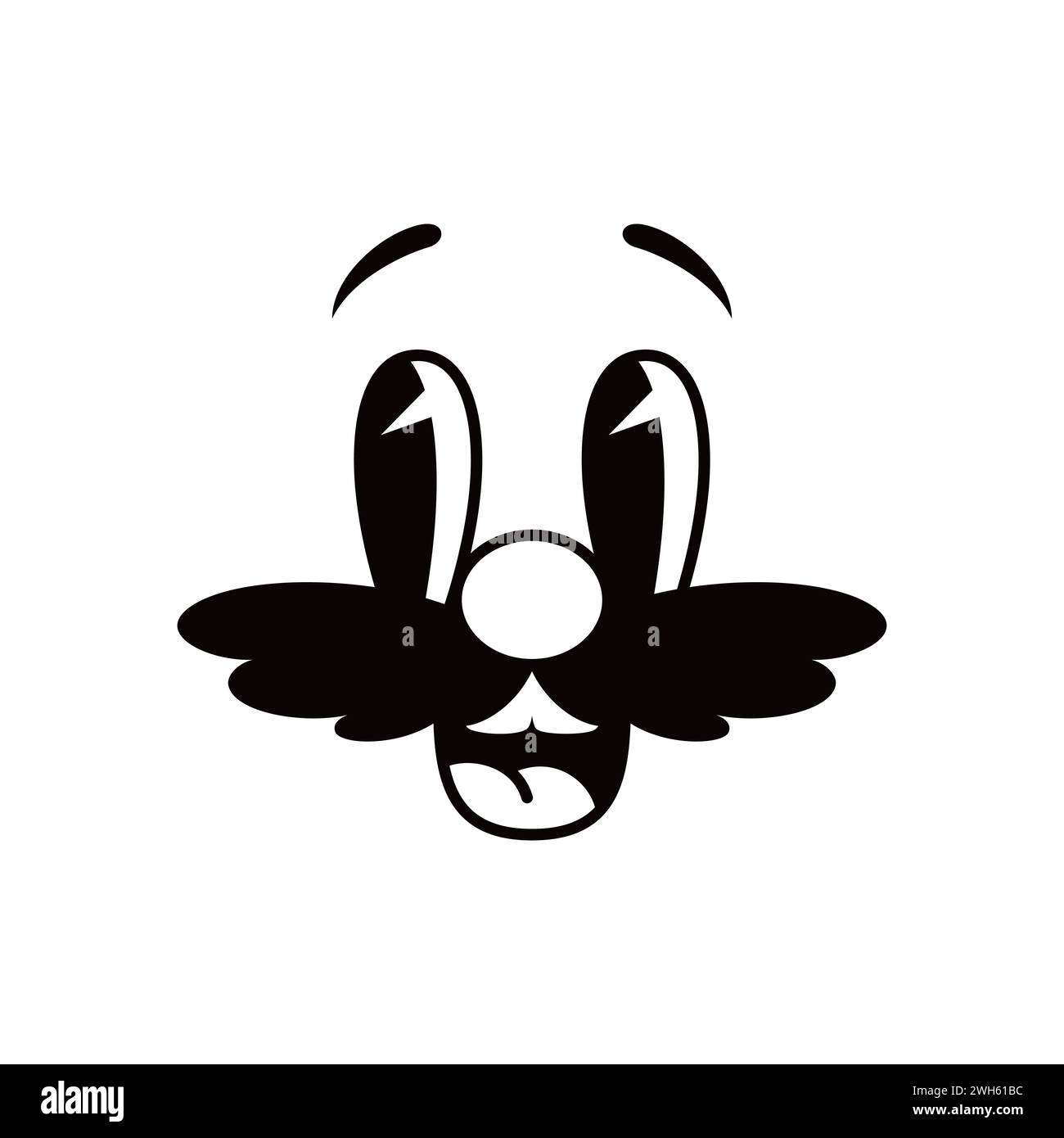 Cartoon funny comic groovy mustached smiling face emotion and retro cute emoji character. Isolated vector mustached comical personage wears cheerful expression, radiating astonishment and surprise Stock Vector