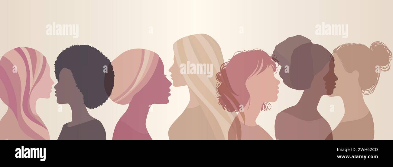 Silhouette of a group of multicultural women. International Women s Day ...