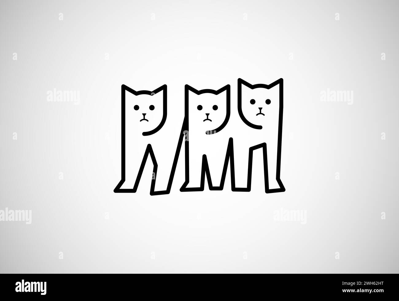 Three cats line logo design vector template. Logo for pet care, pet shop etc Stock Vector