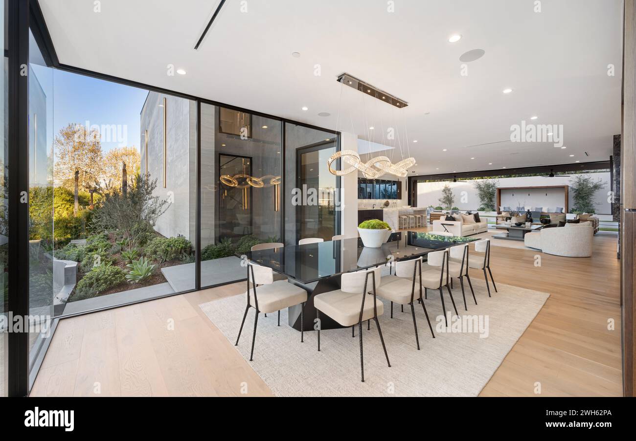 A spacious open-plan kitchen in a modern house Stock Photo
