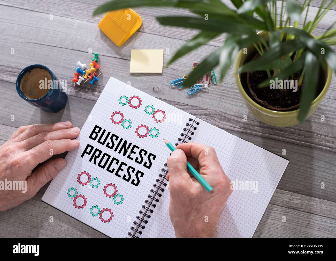Business process concept drawn on a notepad placed on a desk Stock Photo