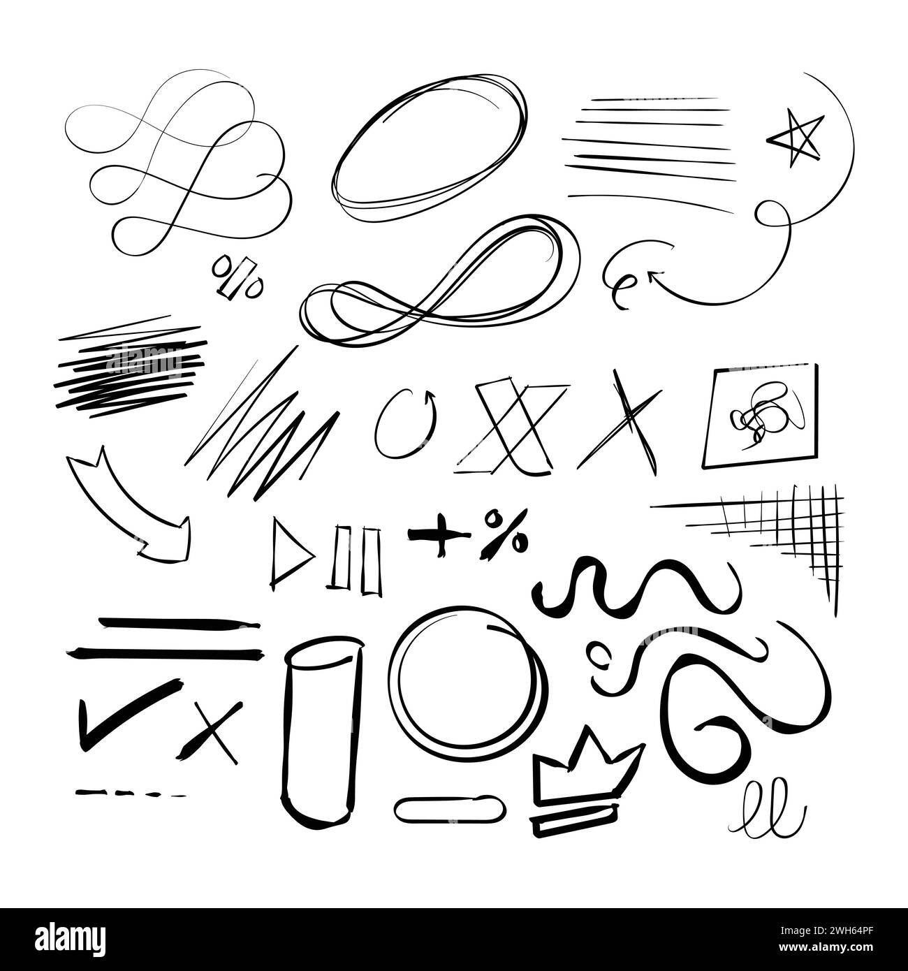 Random Hand Drawn Scribble Doodle symbols Vector Random Hand drawn doodles icon Stock Vector