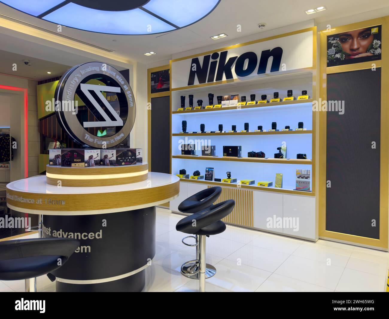 Doha, Qatar - January 15, 2024: Nikon shop in the Gate Mall Qatar Largest Camera Shop in Qatar Stock Photo