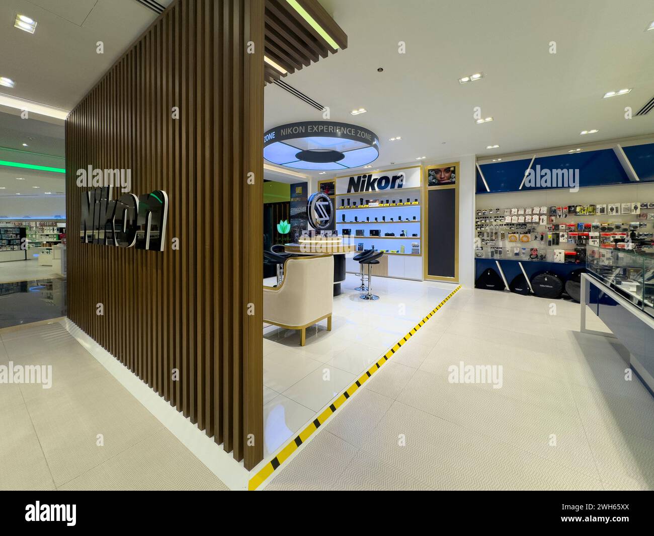 Doha, Qatar - January 15, 2024: Nikon shop in the Gate Mall Qatar Largest Camera Shop in Qatar Stock Photo