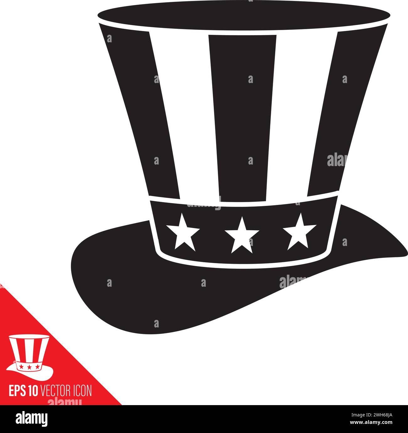 High hat with stars and stripes decor glyph icon vector illustration for Uncle Sam Day on September 13 Stock Vector