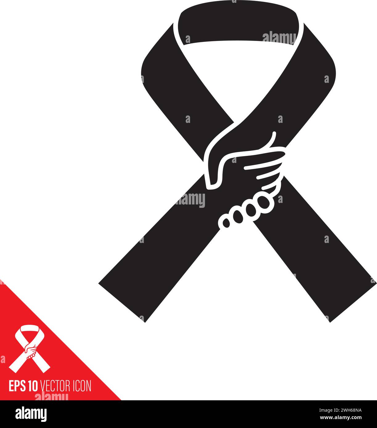 Awareness ribbon with helping hand vector glyph icon for Suicide ...