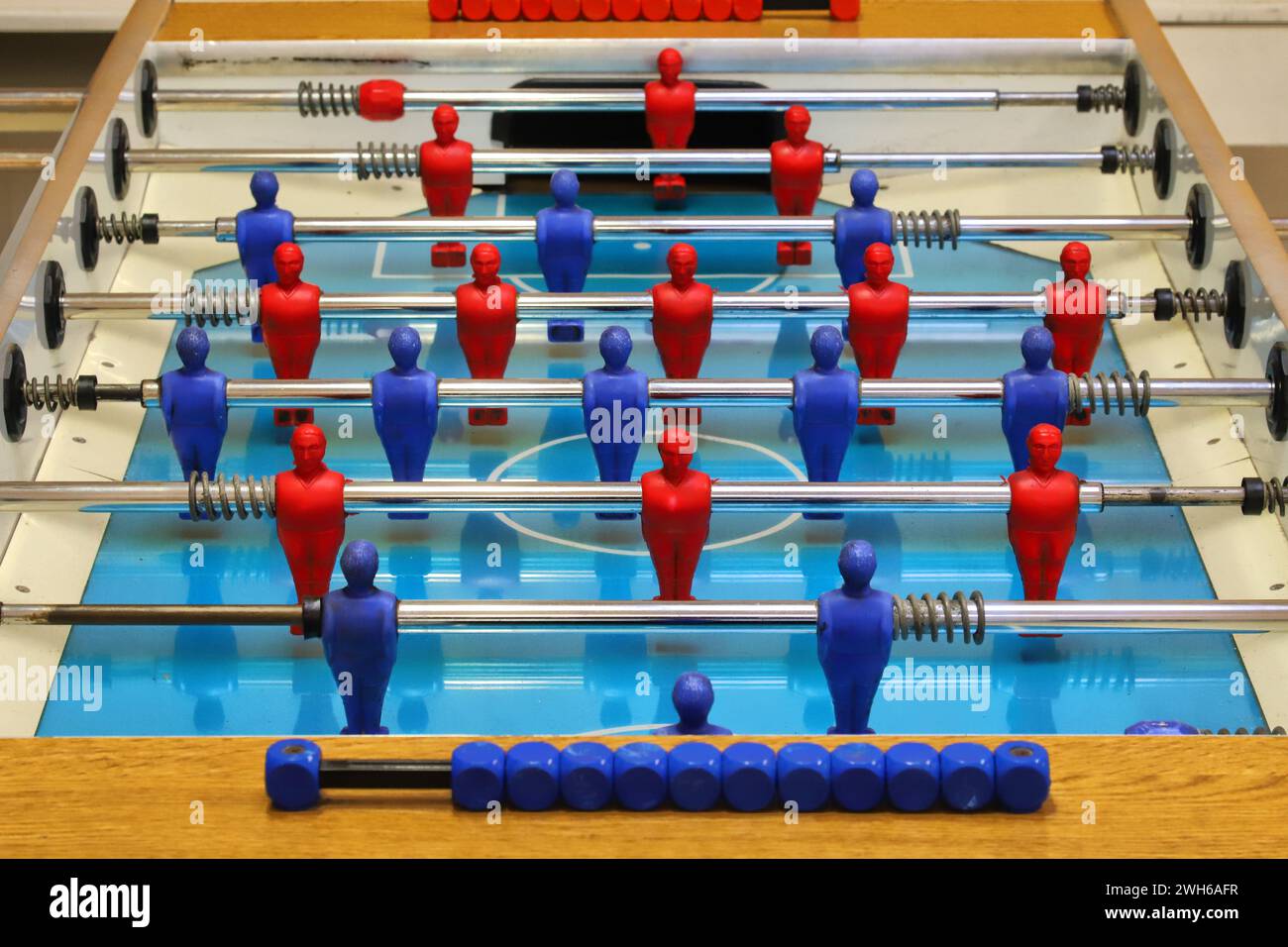 Table football, a typical Italian recreational and fun football game that imitates the game of football, details Stock Photo