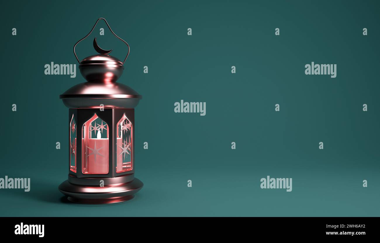 Ramadan background with golden Arabic lantern and copy space, 3d render ...