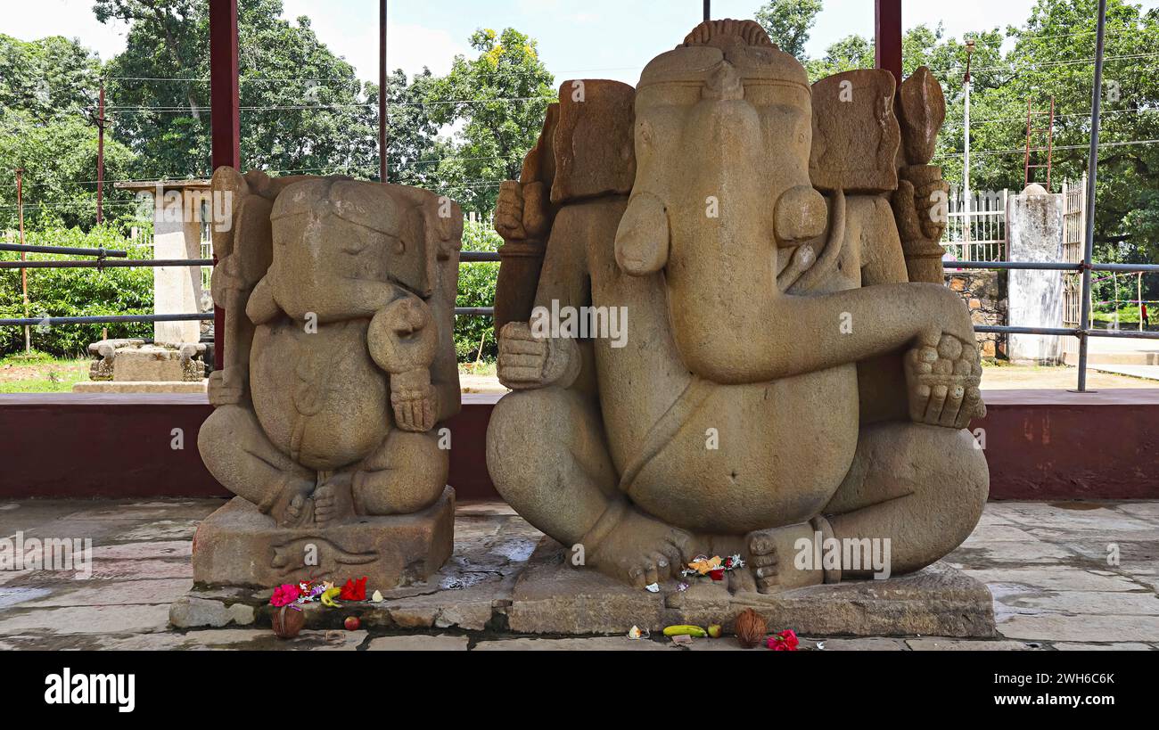 Beautiful Monolithic Two Ganesha Statues Belong to 11-12th Century C.E. Barsur, Bastar, Chhattisgarh, India. Stock Photo