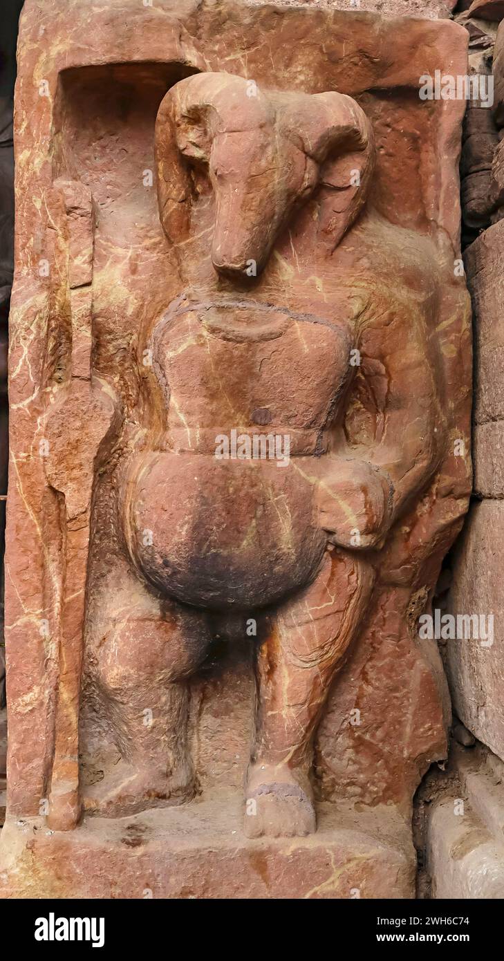 Carving of Nandi Outside of the Devrani Temple, it Dedicated to Lord Shiva, Amerikapa, Bolaspur, Chhattisgarh, India. Stock Photo