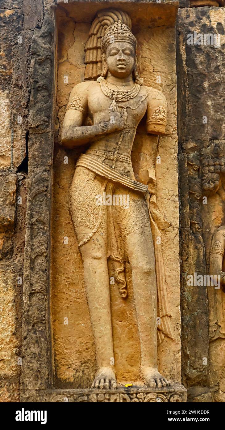 Carvings of Dwarapala on the Bhima Kichak Temple, Malhar, Bilaspur, Chhattisgarh, India. Stock Photo