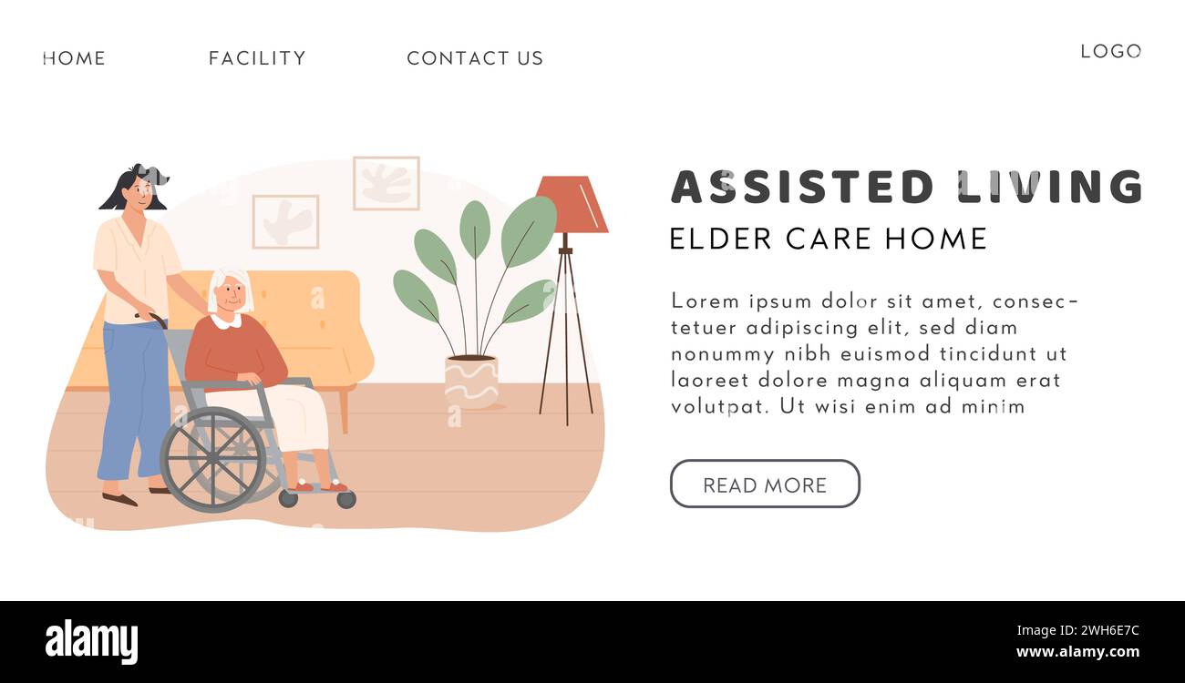 Assisted living and residential care facility vector banner template